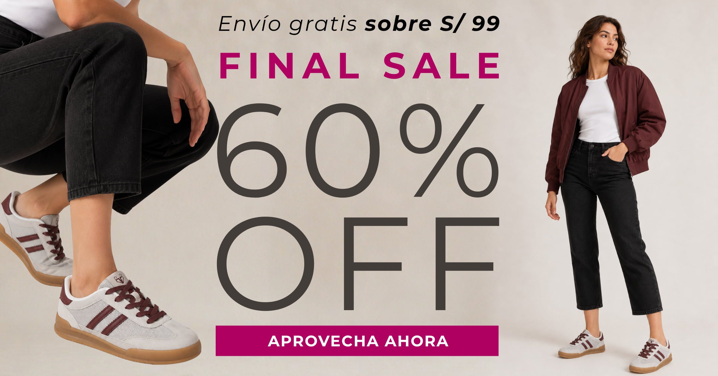 Banner Final Sale Gotta Perú con 60% OFF y envío gratis sobre S/ 99 en botas, botines, zapatillas, zapatos y sandalias.