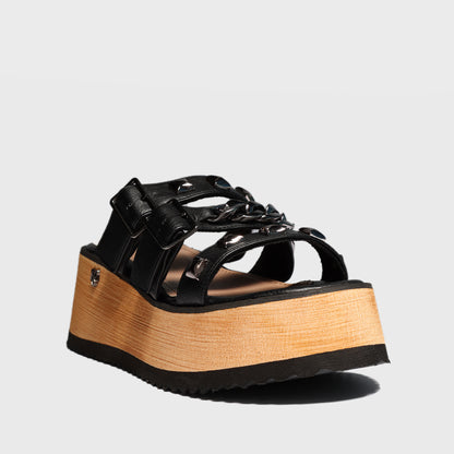 Sandalia Plataforma Negra Mujer 15282