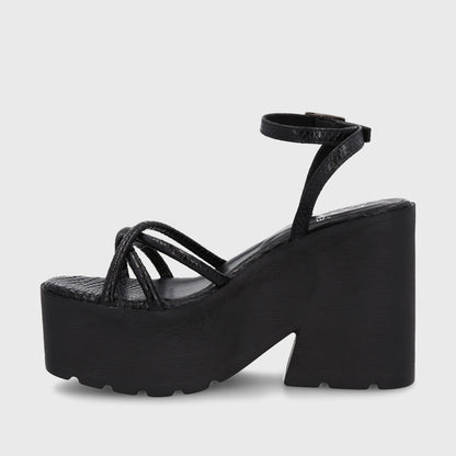Sandalia Plataforma Negra Mujer 15694