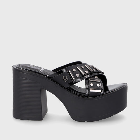 Sandalia Plataforma Negra Mujer 15805