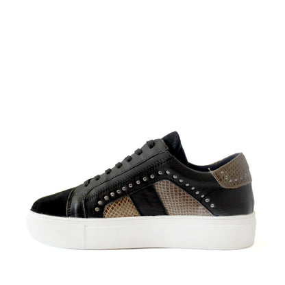 Zapatilla Negra Cuero Mujer 18521