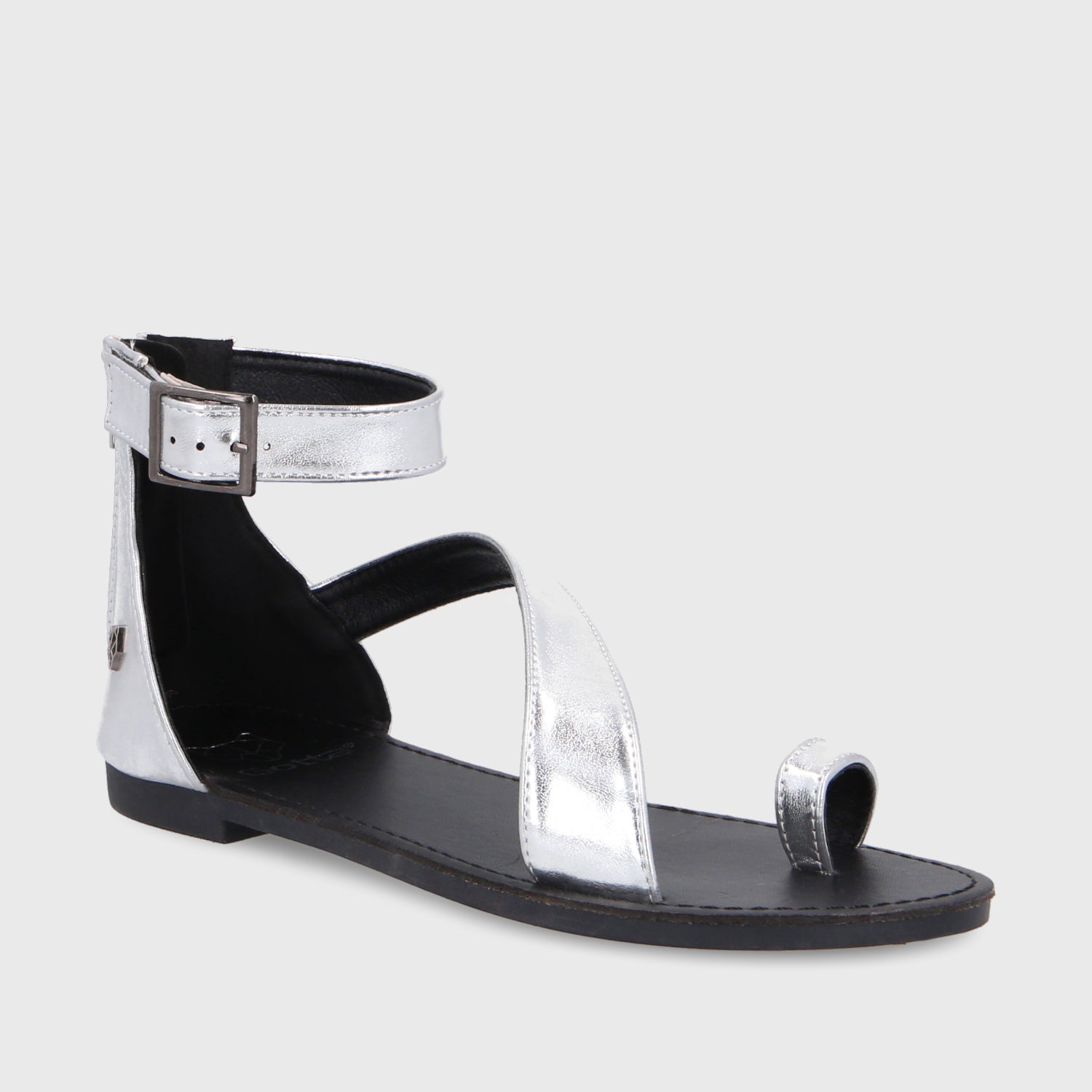 Sandalia Plana Plateada Mujer 33711