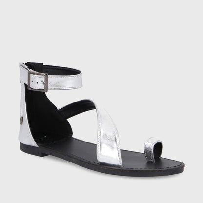 Sandalia Plana Plateada Mujer 33711