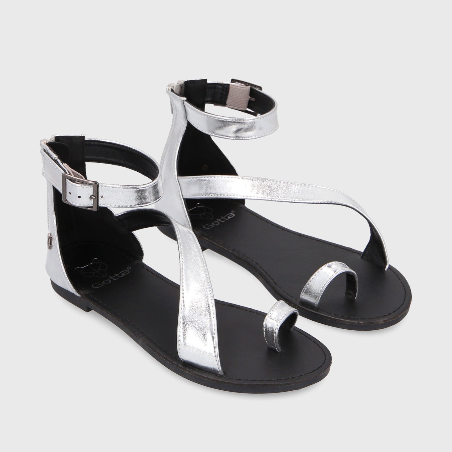 Sandalia Plana Plateada Mujer 33711