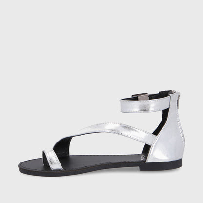 Sandalia Plana Plateada Mujer 33711