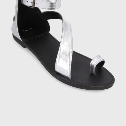 Sandalia Plana Plateada Mujer 33711