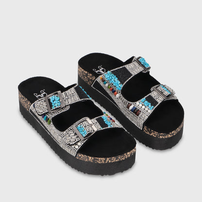 Sandalia Plataforma Negra Mujer 65952