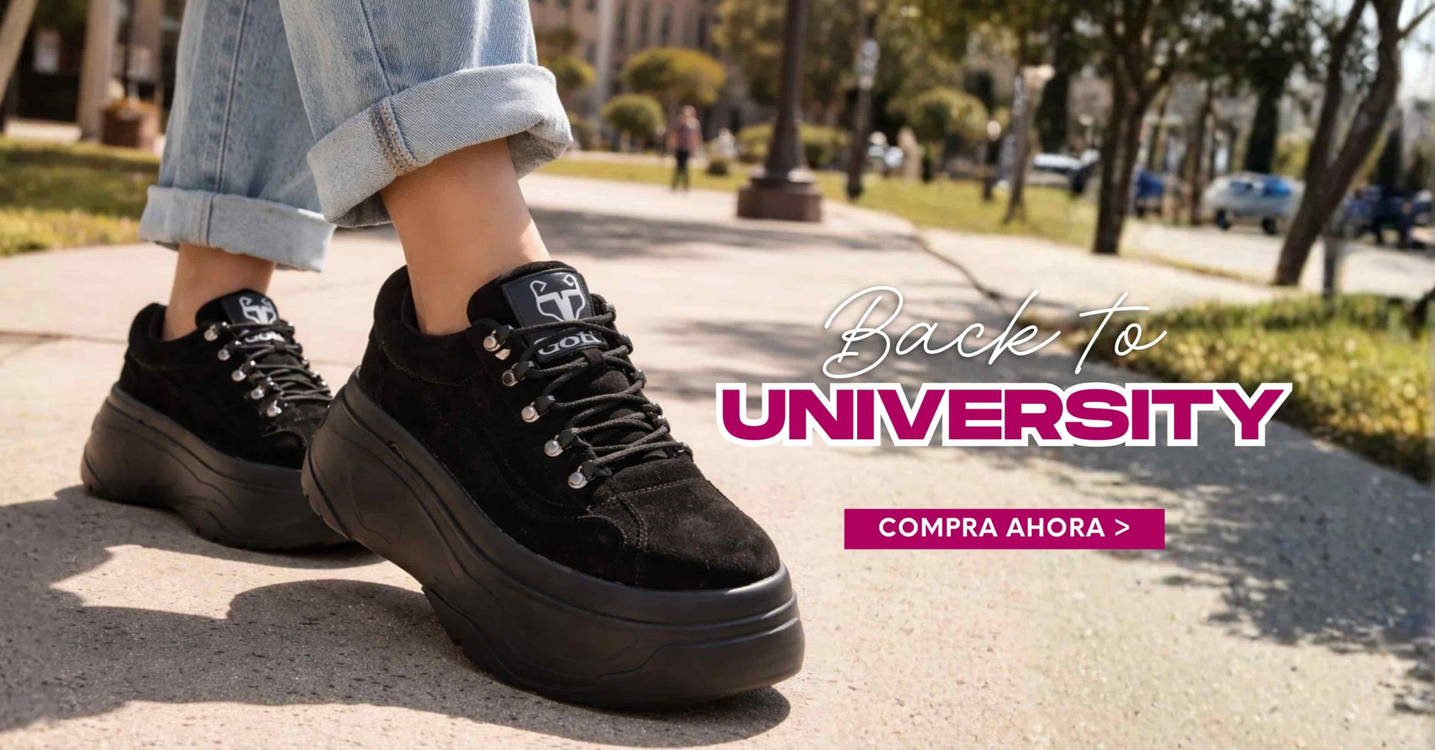 Zapatillas negras de plataforma Gotta para mujer look casual para universidad