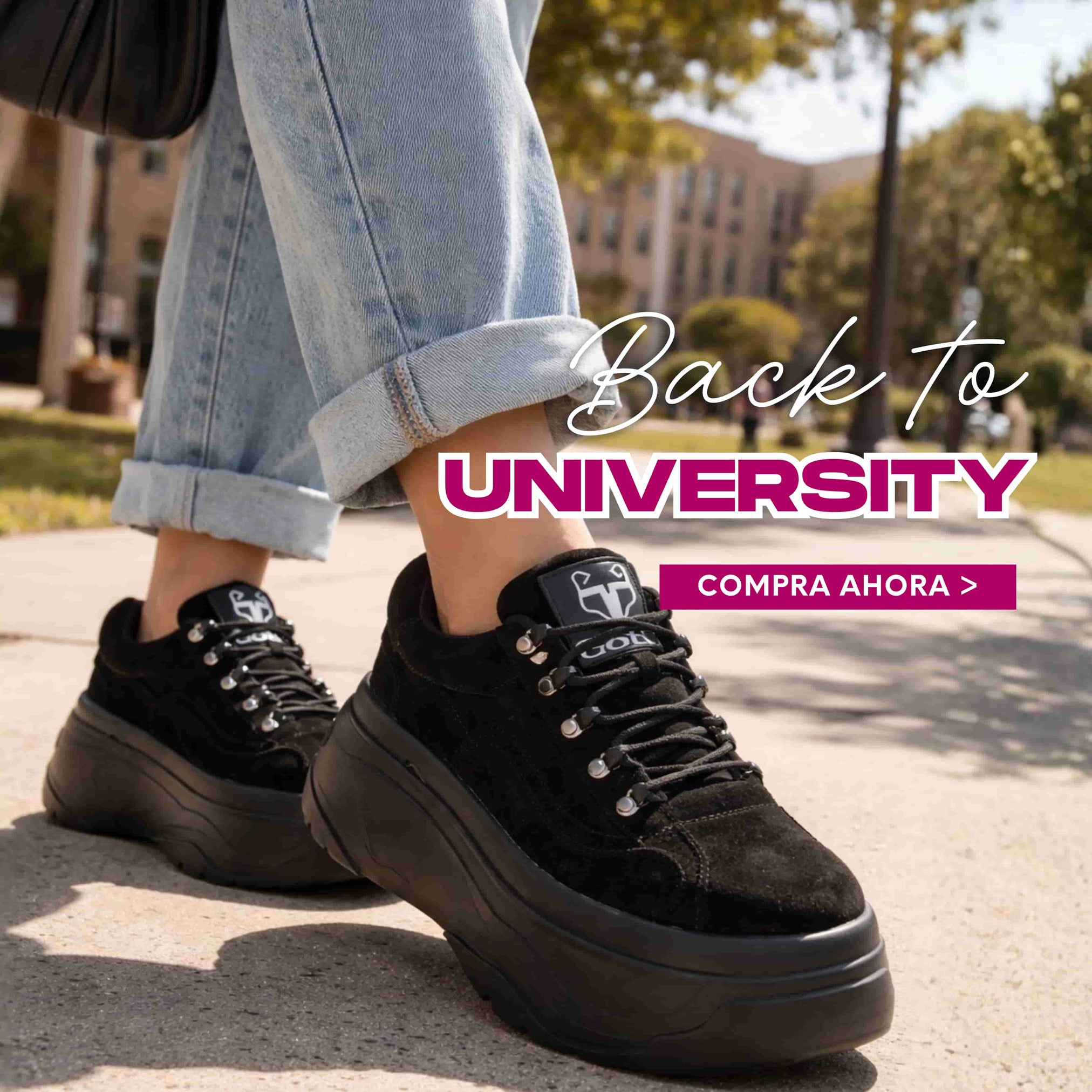 Zapatillas negras de plataforma Gotta para mujer look casual para universidad